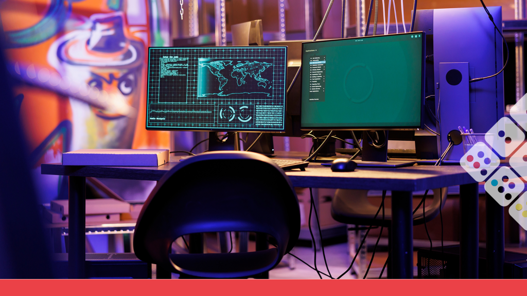 Ataque digital, computadora ejecutando código para secuestrar servidores.