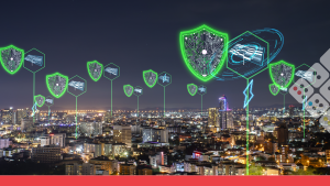 Panorámica de ciudad con blindaje digital.