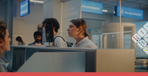 Mujer en mostrador realizando face id