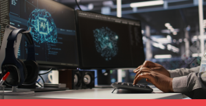 Persona utilizando IA en computadora